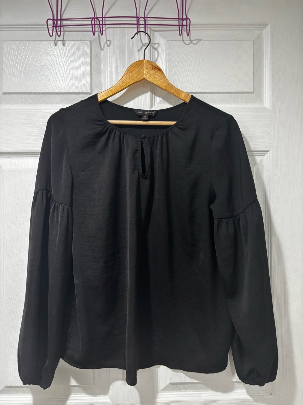Banana Republic Black Long-Sleeve Keyhole Blouse